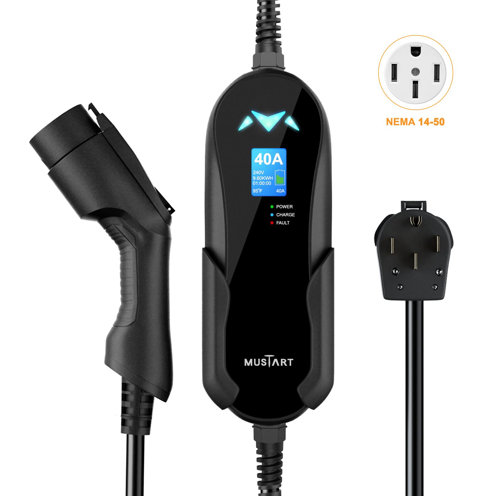 MUSTART Level 1 and Level 2 Portable EV Charger (16 Amp Adjustable, 10 –  MustartPower