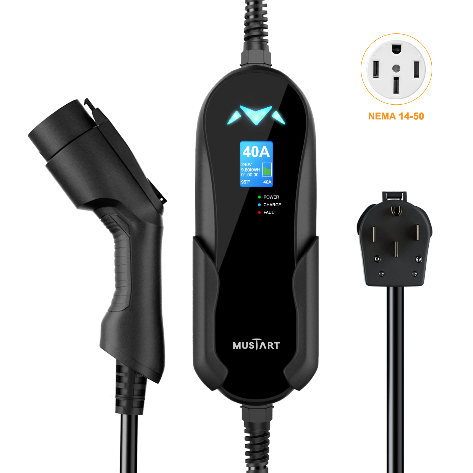 MUSTART Level 2 EV Charger 40A NEMA 14 50 240V 9.6KW