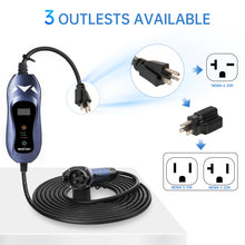 Load image into Gallery viewer, MUSTART Level 1 and Level 2 Portable EV Charger (16 Amp Adjustable, 100-240V, 25ft Cable). NEMA 6-20 Plug with NEMA 5-15 Adapter Electric Vehicle Charger
