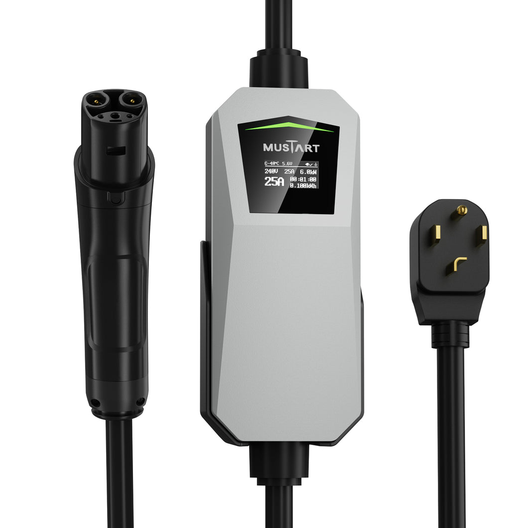 MUSTART Level 2 TESLA EV Charger | 25A | NEMA 14-30 | 240V | 21FT | With Display