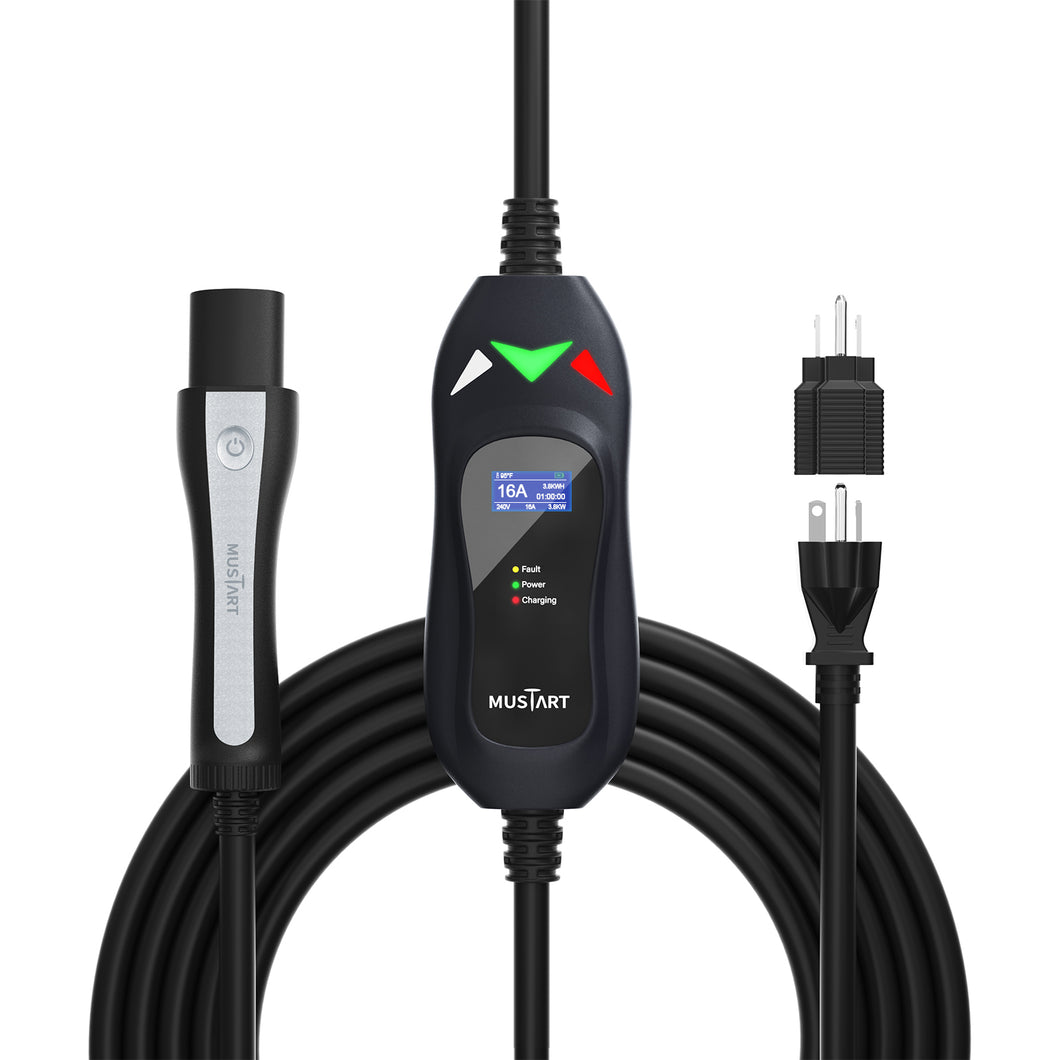 MUSTART Level 1& 2 TESLA EV Charger | 16A | NEMA 5-15&NEMA 6-20 | 25FT