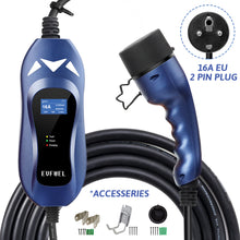 Load image into Gallery viewer, EVFUEL - Type 2 EV Charger | 16A | EU 2 pin Plug | 240V | 4KW | 5 Meters | Portable
